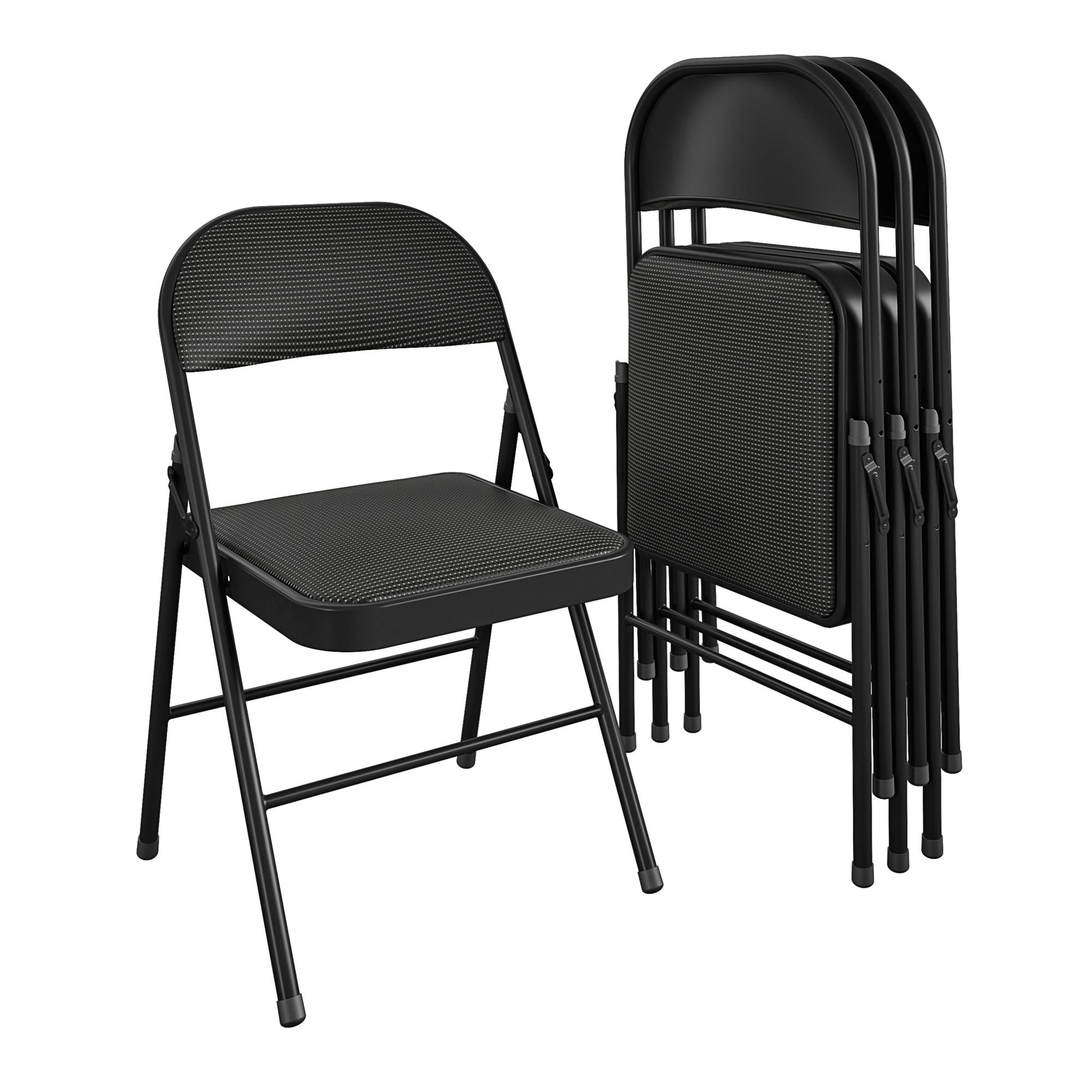 Fabric Padded Folding Chair, Black, 4 Count