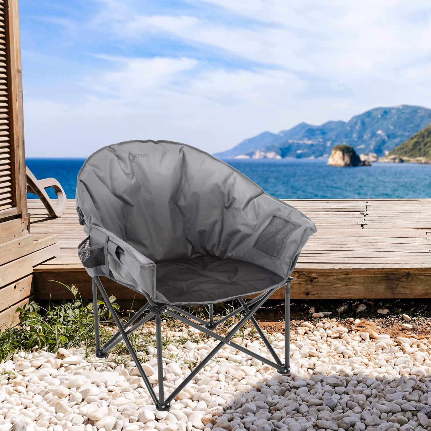 Oversized Heavy-Duty Club Folding Camping Chair,Gray
